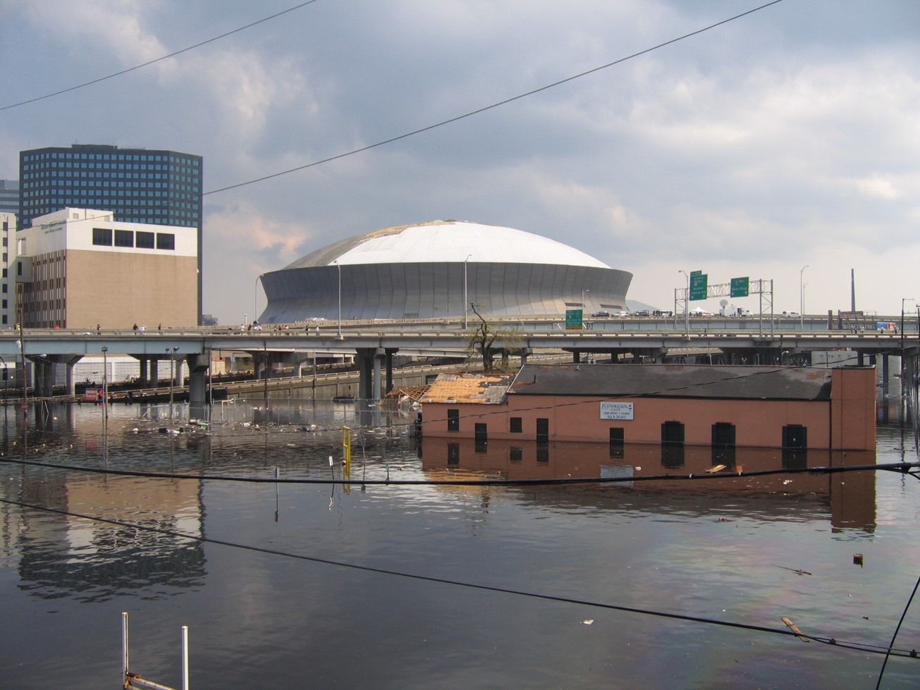The Superdome in New Orleans as seen from the LSUHNO campus after Katrina