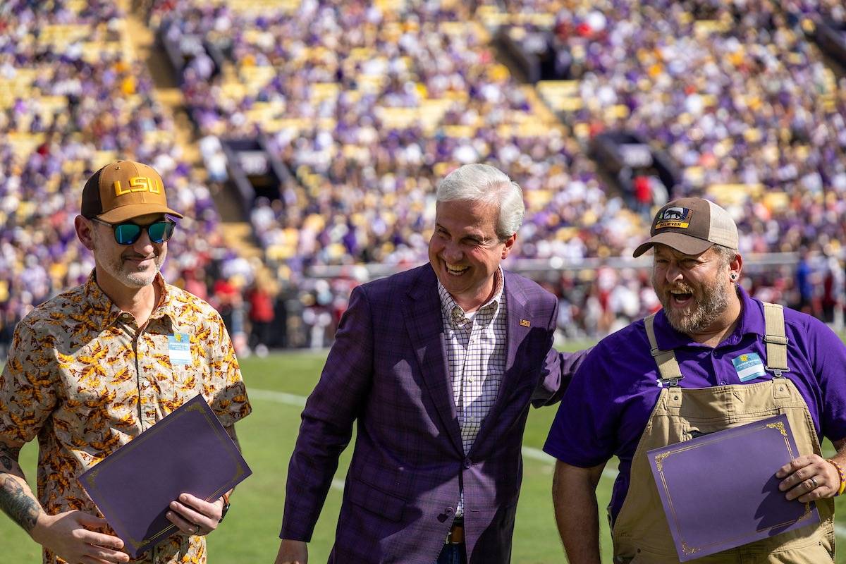LSU President Wade Rousse celebrates with Aaron Cherry and Natale Nappi