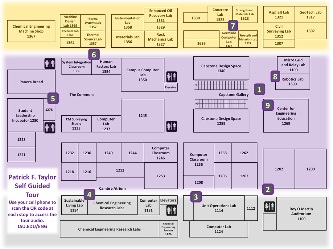 PFT First Floor Map. Refer to text on page to describe each stop.