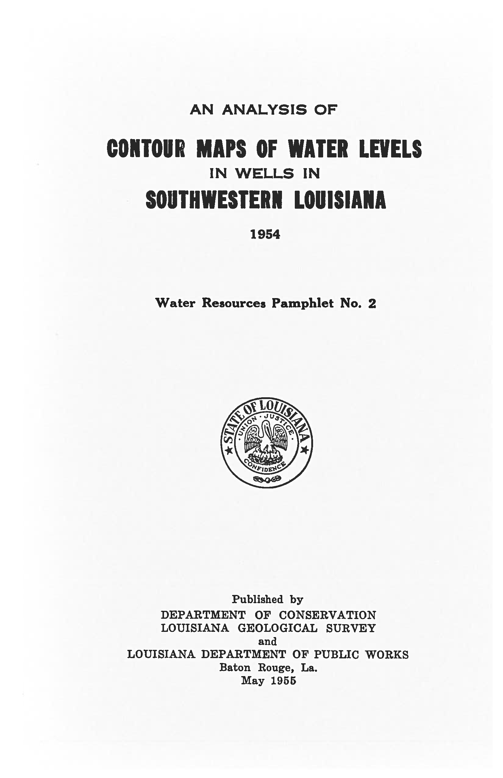 An Analysis of Contour Maps of Water Levels in Southwestern Louisiana, 1954.