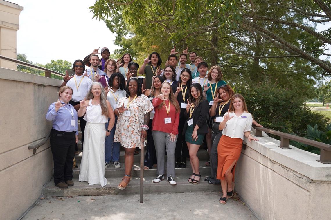 Undergraduate students posing for a group photo